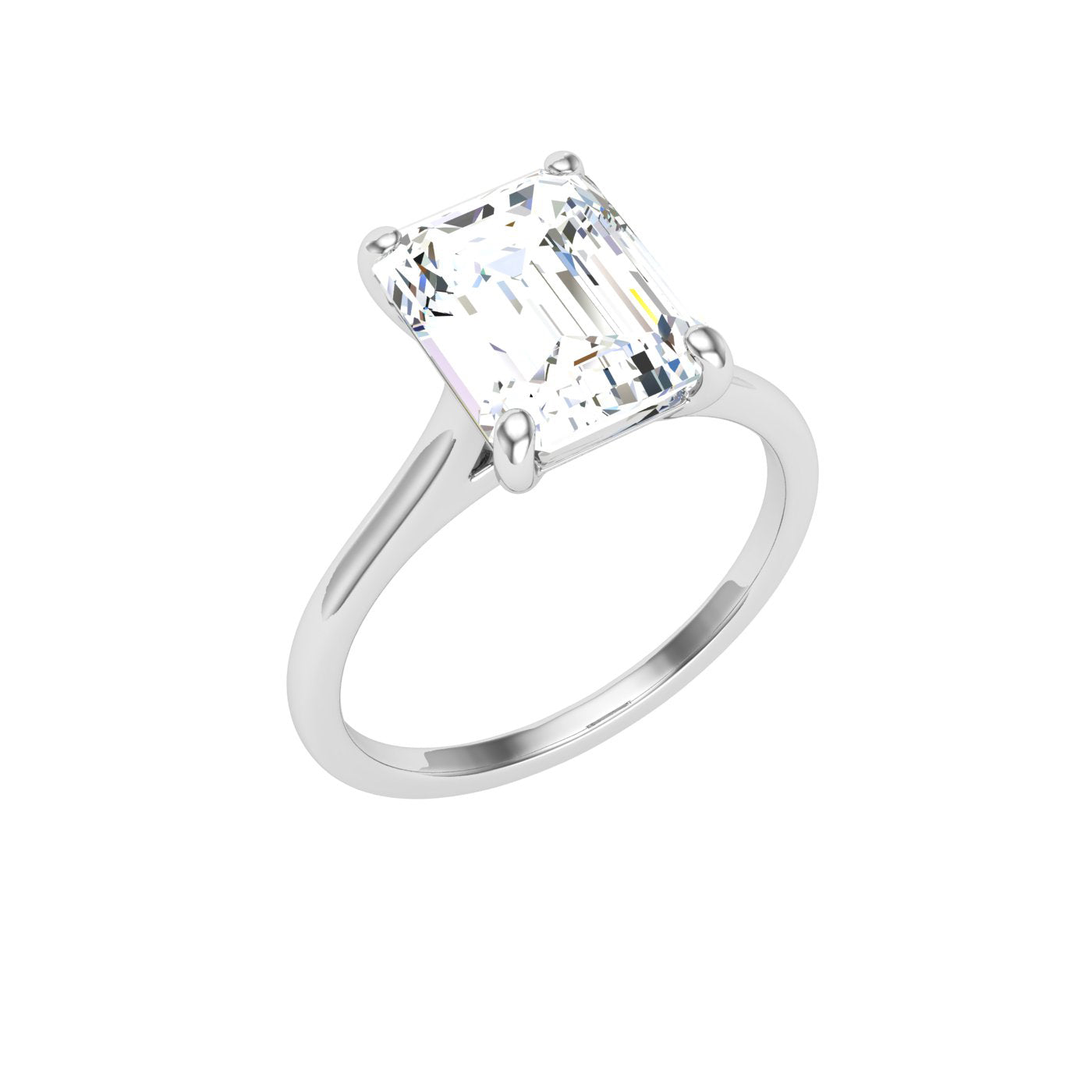 Shimmer Emerald Cut Solitaire Moissanite Engagement Ring White Gold